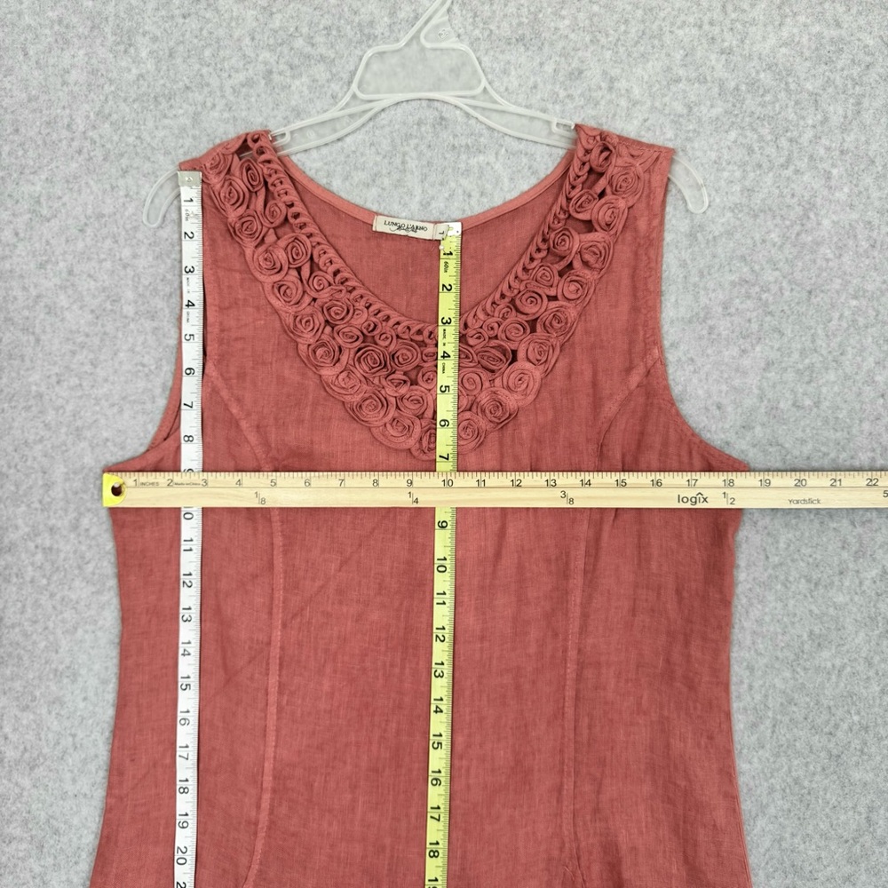Lungo L'Arno 100% Linen Dress Womens Large Lagenlook Shift Pockets Rosette READ - Picture 13 of 14